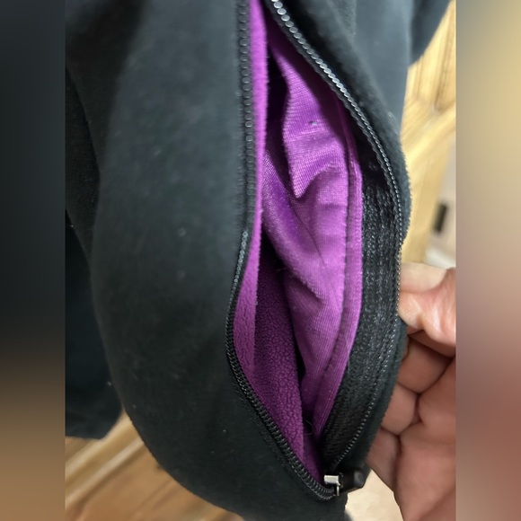 Athleta Women's Swara Fleece Hooded Embroidered Black Purple Jacket Size S - Picture 3 of 13